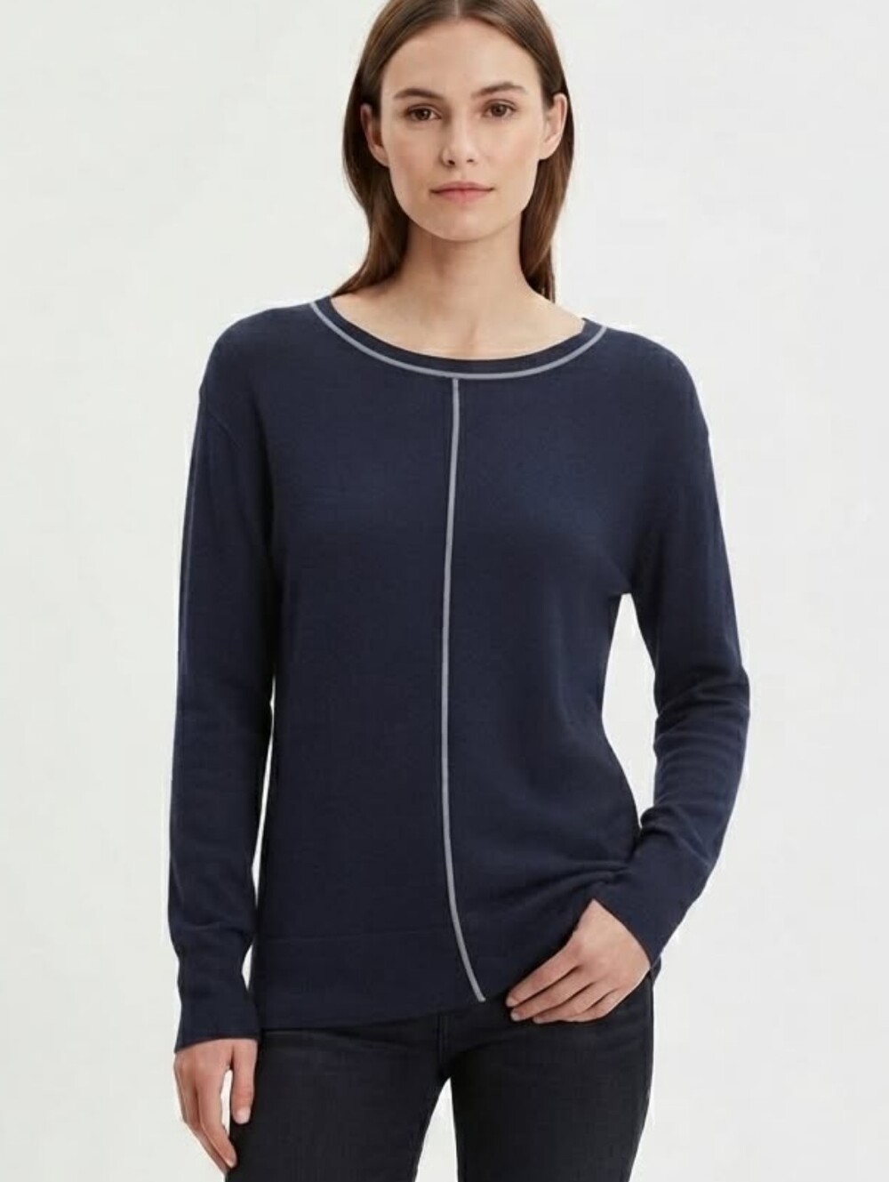 Banana Republic Sweater Navy Blue Gray Trim Size Small